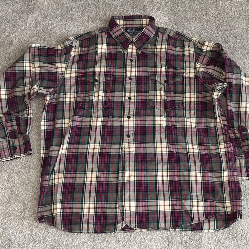 Polo by Ralph Lauren Woodsman Model Scottish Tartan plaid check LS work shirt XL